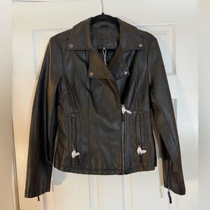 Max Studio Biker Leather Jacket - Black